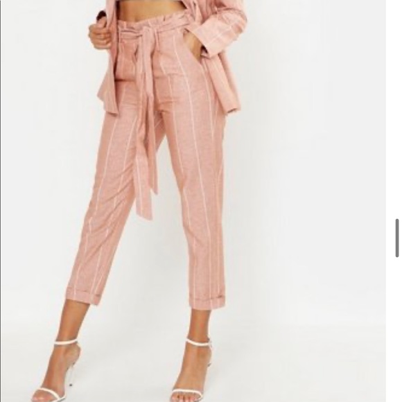 🆕salmon with white stripe tie waist ankle pants - Picture 2 of 3